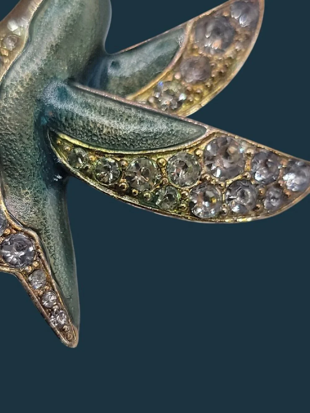 Vintage Liz Claiborne Hummingbird Brooch 1980s Green Enamel Pave Rhinestone